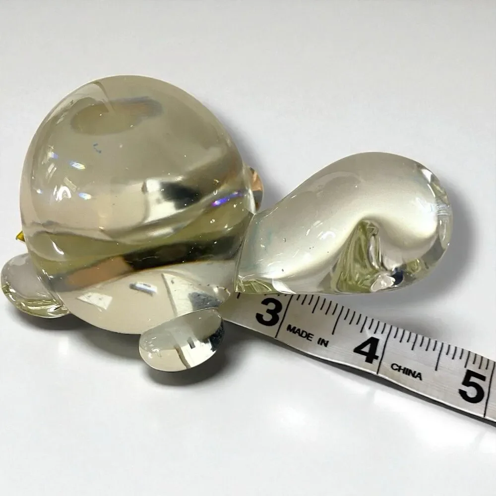 Paperweight  clear Glass Turtle Round  Figurine Desk Office Decor Whimsical